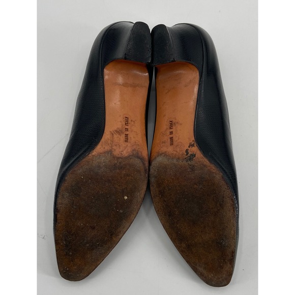 SALVATORE FERRAGAMO Black Leather Chunky Heels Pumps Sz 5.5 B - Picture 9 of 11